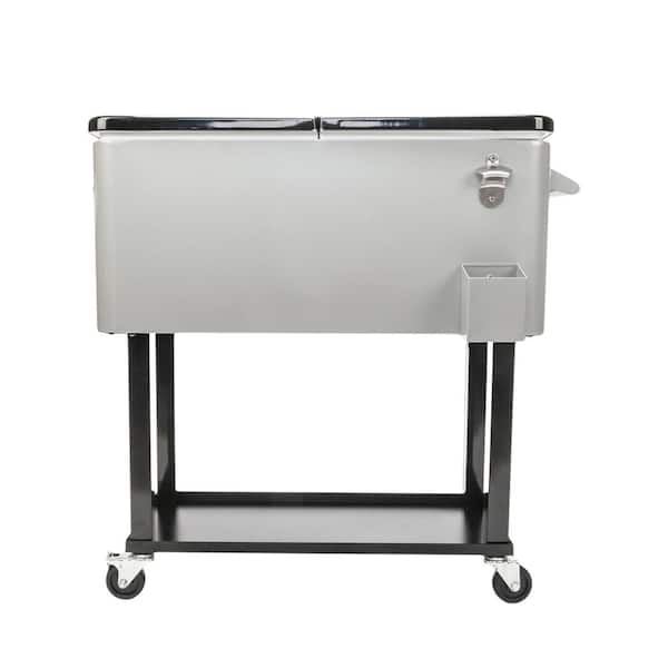 80 Qt. Iron Beverage Wheeled Cooler with Shelf