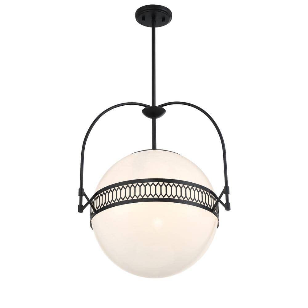 Thornhill Matte Black 3-Light Pendant with Strie Glass Shade
