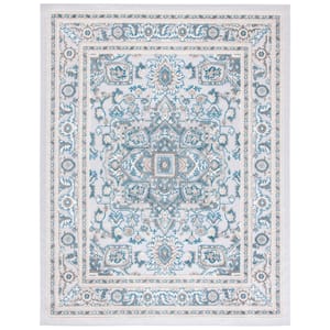 Cabana Navy/Gray 9 ft. x 12 ft. Border Medallion Floral Indoor/Outdoor Patio  Area Rug