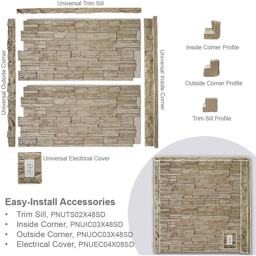 Slate Gray Faux Stone Siding Corner Panel, 3" x 48"