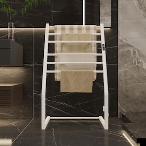 23.6 in. W Freestanding Lavatory Towel Warmer 6 Towel Holders Towel Rack with Heated Towel Bars in White Stainless Steel
