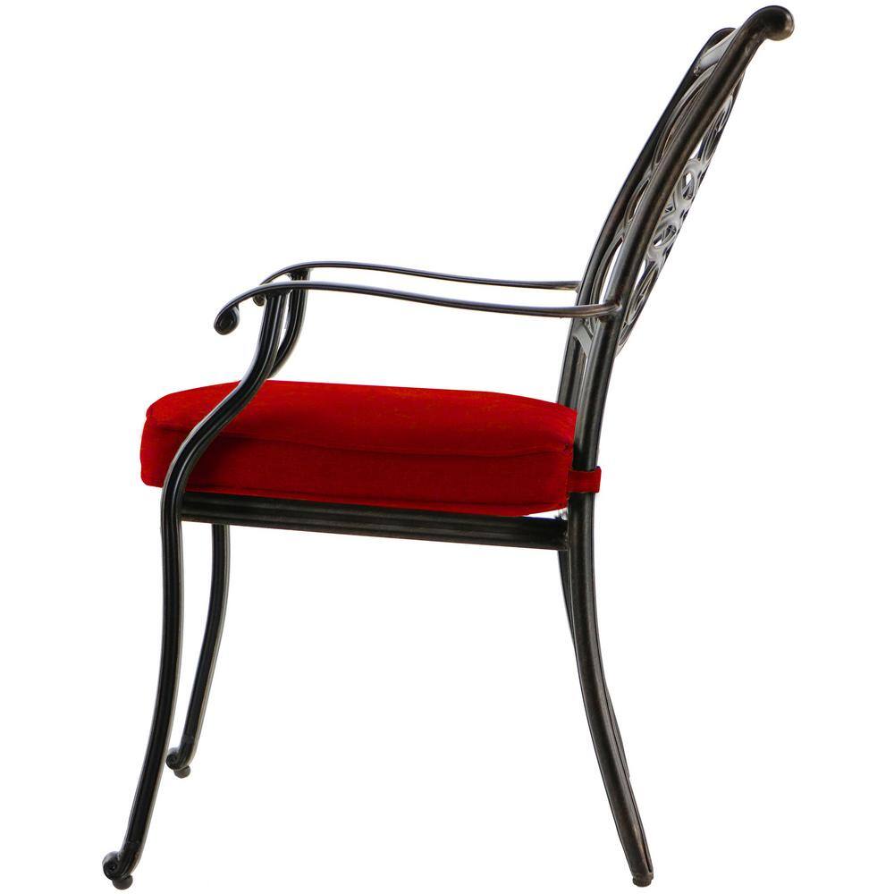 Hanover Bronze 7-Piece Outdoor Dining Set with Red Cushions