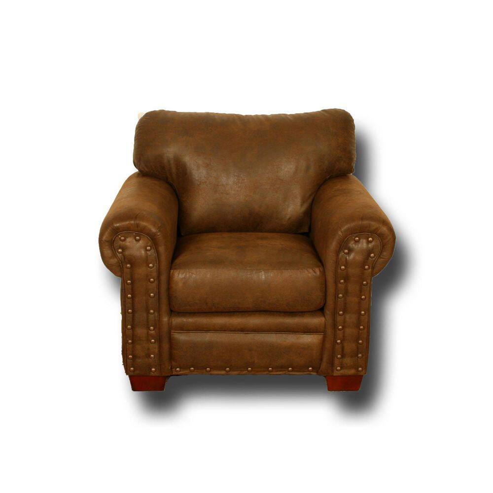Buckskin Elegance Rustic Brown Microfiber Arm Chair with Antique Brass Accents