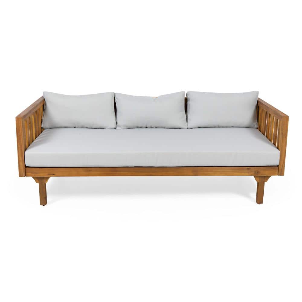 Acacia Wood 3-Seat Patio Sofa with Soft Cushions for Porch or Garden, Gray price history on PriceWatchPro