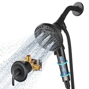 7-Spray Shower Head Kits Shower Systems with Valve 1.8 GPM 4.9 in. Adjustable Filtered Shower Head in Black