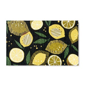 Luxe Livie Fresh Lemon Black 24 in. x 40 in. Machine Washable Kitchen Mat