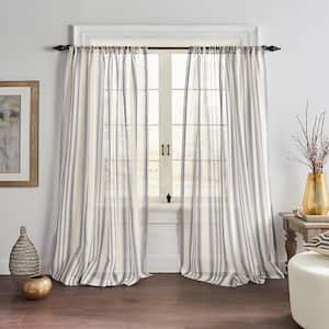 Hampton Stripe Gray Poly-Linen Blend 52(in)X84(in) Rod Pocket Sheer Window Curtain