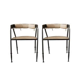 Black Metal Chair with Wood Seat and Cotton Back Cushion (Set of 2)