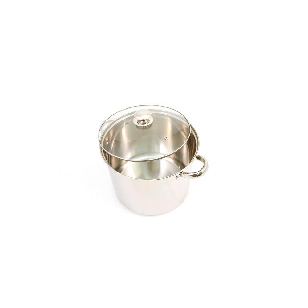 Gleaming Stainless Steel Stock Pot with Glass Lid, 12 Quarts