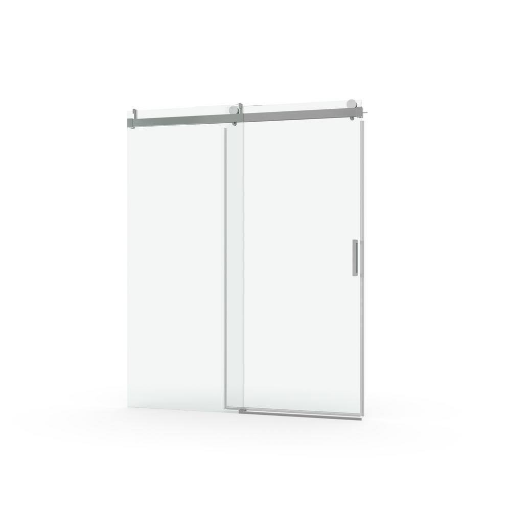 72 in. W x 76 in. H Single Sliding Frameless Shower Door in Brushed Nickel 