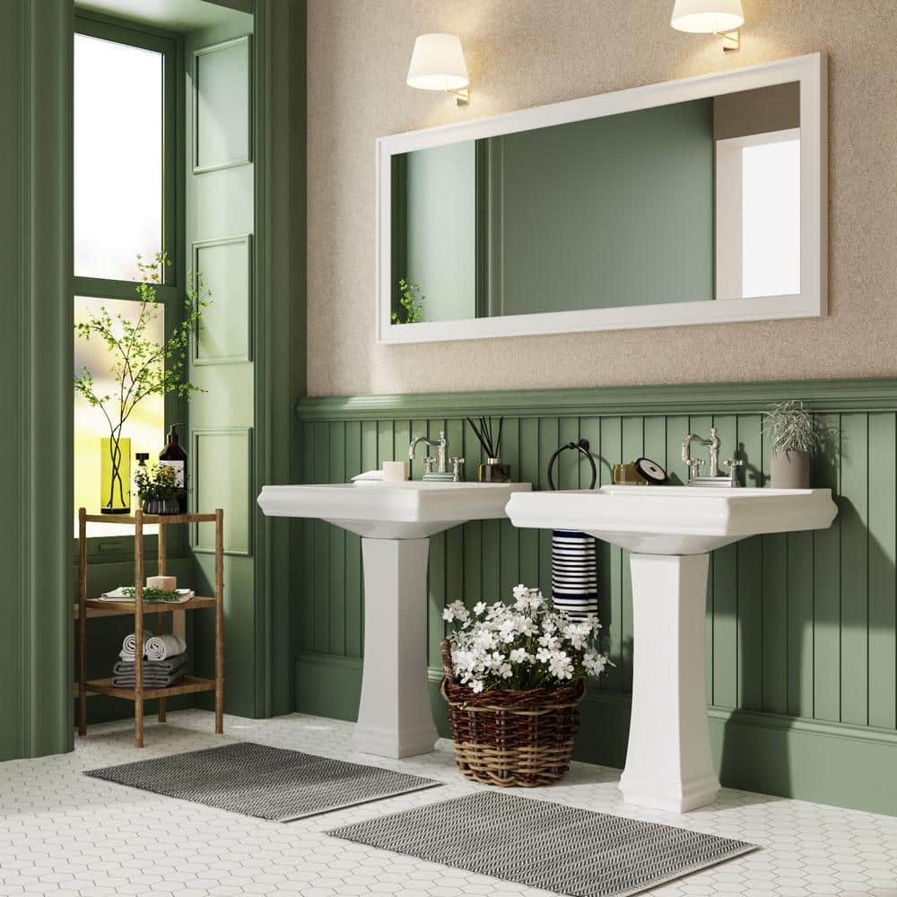 Elegant Apex White Ceramic 34" Rectangular Pedestal Sink with Overflow