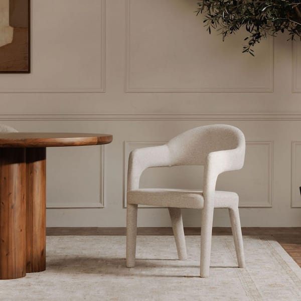 Bryn Beige Performance Fabric Upholstery with Open Barrel Back and Iron Frame Dining Chair