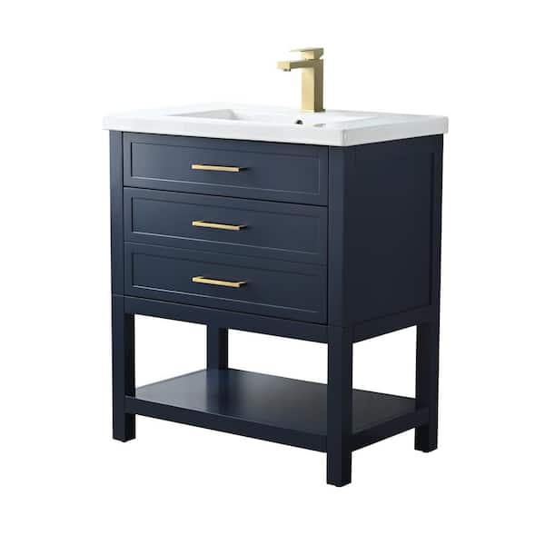 Arlo 30 in. W x 18 in. D x 34 in. H Bath Vanity in Indigo Blue with White Ceramic Top