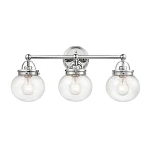 Abby 24 in. 3-Light Chrome Vanity Light with Clear Seeded Glass