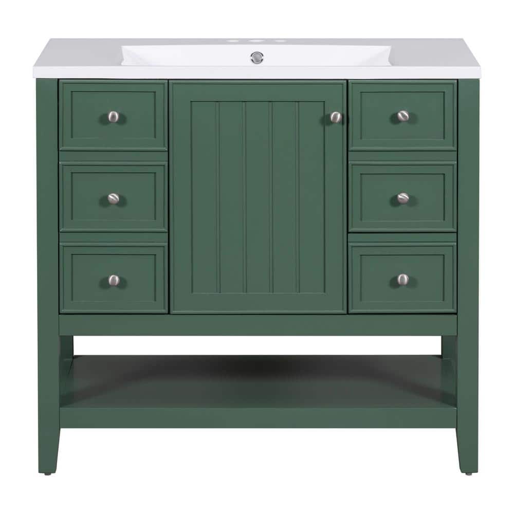 36 in. W x 18 in. D x 34.1 in. H Freestanding Bath Vanity in Green with Whi