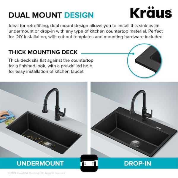 Drop-in/Undermount Granite Composite 31 in. 1-Hole Single Basin Kitchen Sink Kit in Black Onyx Drop-in/Undermount Granite Composite 31 in. 1-Hole Single Basin Kitchen Sink Kit in Black Onyx