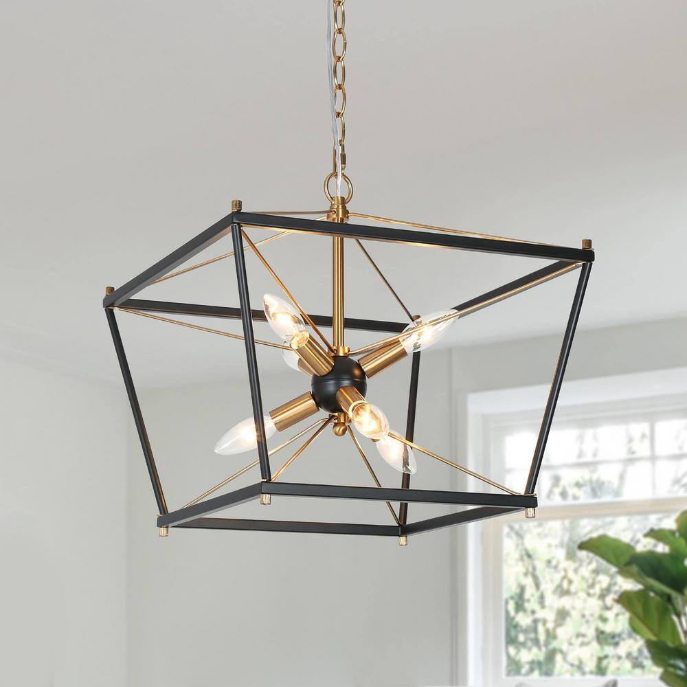 Zevni 6Light Black and Brass Dining Room Chandelier, Midcentury Modern DIY Chandelier, Black