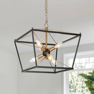 6-Light Black and Brass Dining Room Chandelier, Mid-century Modern DIY Chandelier, Black Kitchen Island Pendant Light