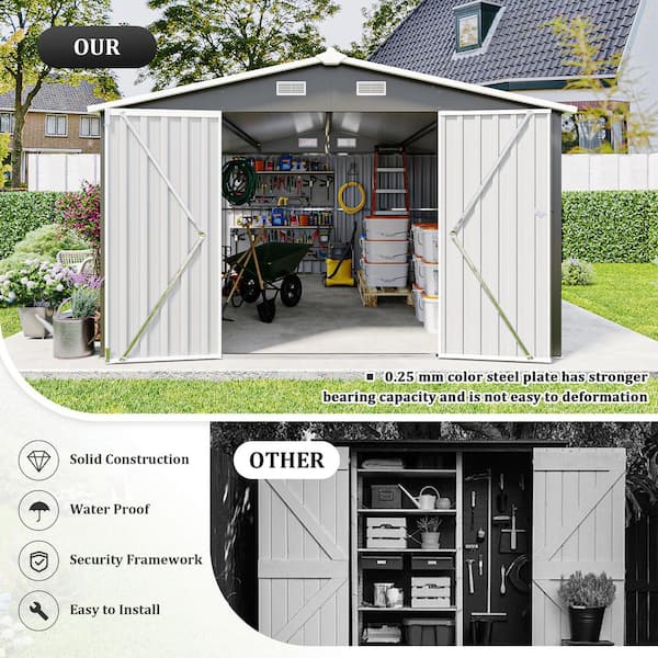 Mondawe 10 ft. W x 14 ft. D Gray Metal Outdoor Storage Shed with