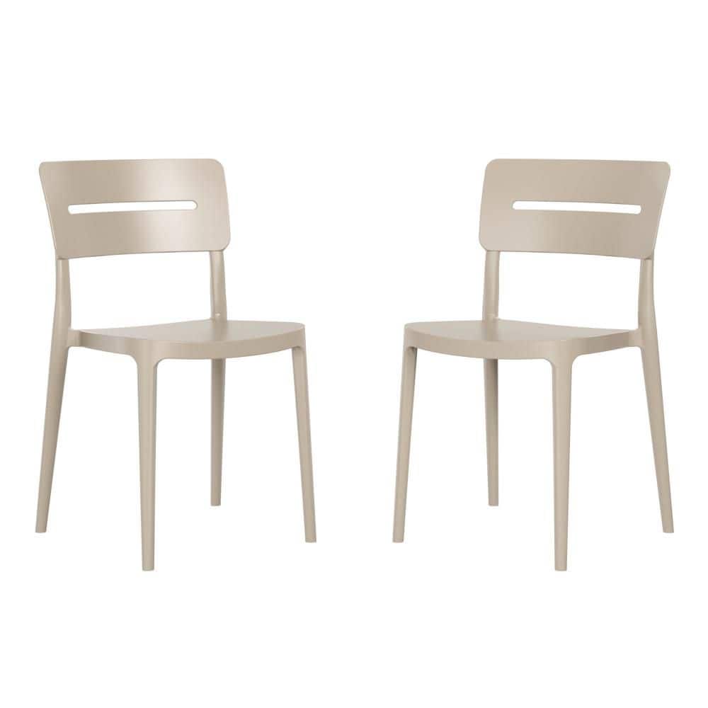 Frond&Form Outdoor Sand Poly Plastic Stackable Armless Patio Dining Side Chair (Set of 2)