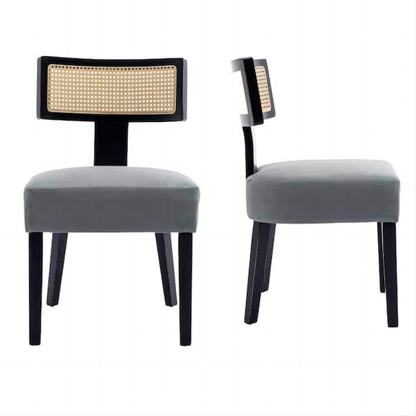 HOMEFUN Mid Century Gray Linen Armless Rattan Farmhouse Dining Chairs (Set of 2)
