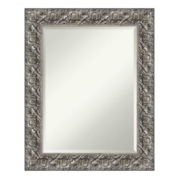 Amanti Art Silver Luxor 23.5 in. x 29.5 in. Beveled Rectangle Wood Framed Bathroom Wall Mirror in Silver