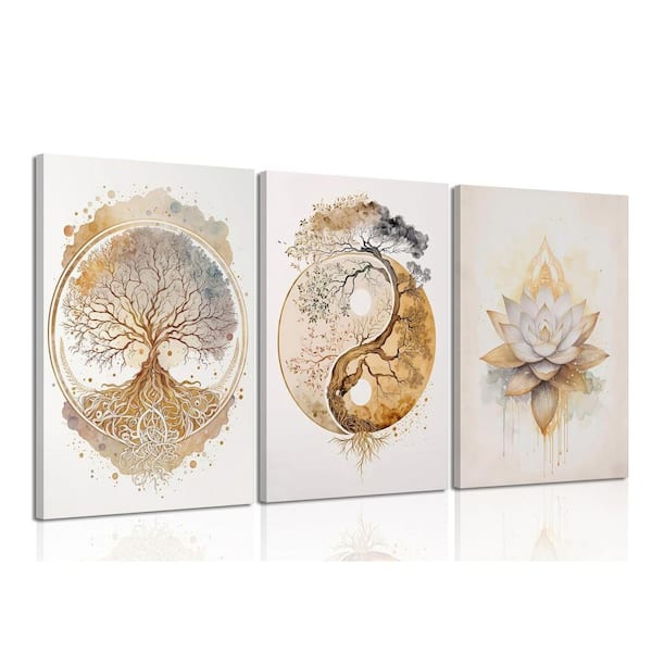 Unbranded 16 L in. x 12 W in. Tree of Life Canvas Wall Art: Lotus Zen Yin Yang Abstract Fall Print for Home Decoration