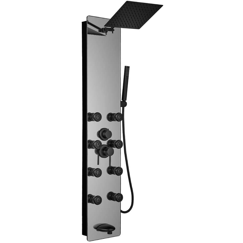 Single Handle 3-Spray 8-Jet Tub and Shower Faucet 2.5 GPM Shower Panel System Mirror treatment in. Black Valve Included price history on PriceWatchPro