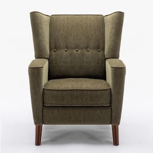 Button Tufted Green Chenille Wingback Pushback Recliner with Adjustable Backrest, Solid Wood Legs
