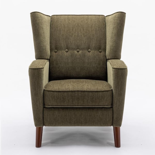 Merax Button Tufted Green Chenille Wingback Pushback Recliner with Adjustable Backrest, Solid Wood Legs
