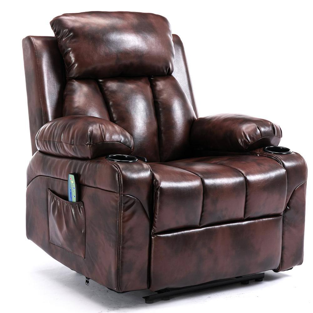 Lucklife Brown PU Leather Big and Tall Recliner Chair Massage Recliner