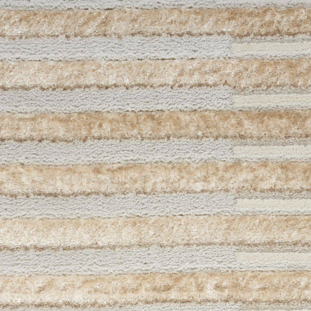 Beige Silver Striped 5' x 7' Synthetic Area Rug