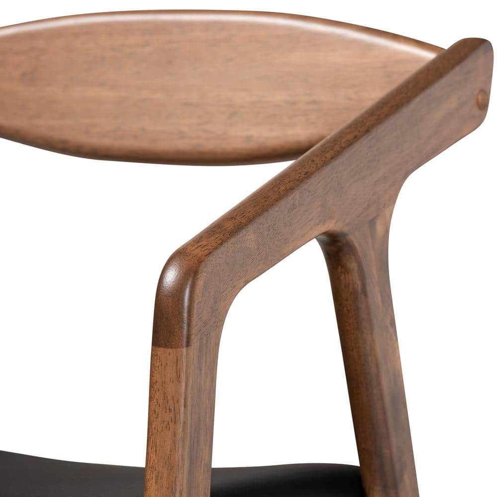 Harland Mid-Century Modern Black Faux Leather & Walnut Arm Chair