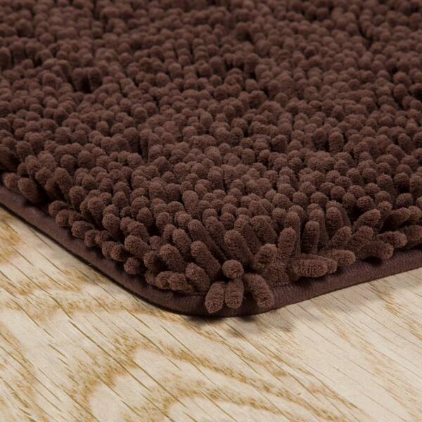 Lavish Home 2 Piece Memory Foam Shag Bath Mat Set Chocolate