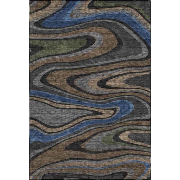 Mayfield Premium Machine Washable Abstract AMF2494 Black 9 ft. x 12 ft. Area Rug