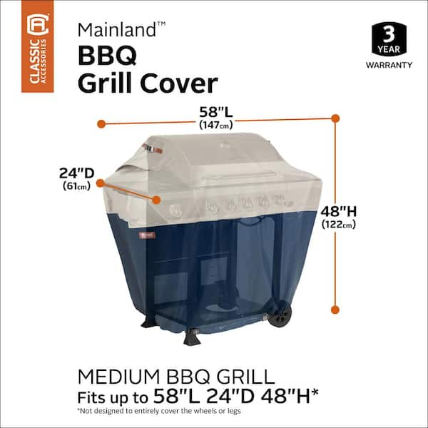 Mainland 58 in. L x 24 in. W x 48 in. H Fog/Navy BBQ Grill Cover