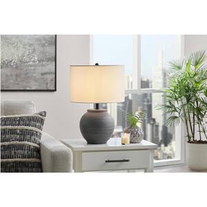 Hookston Black 18 in. Ceramic Table Lamp with White Fabric Shade