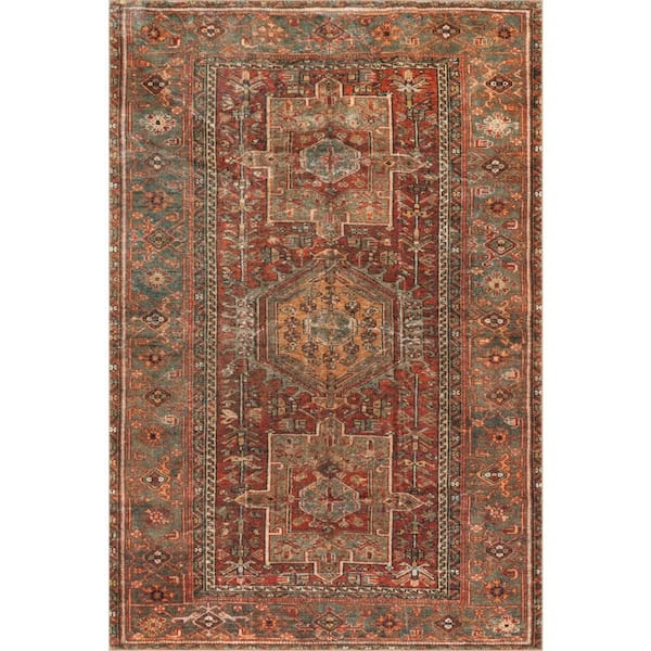 Ismeria Medallion Washable Area Red 3 ft. x 5 ft. Indoor Area Rug
