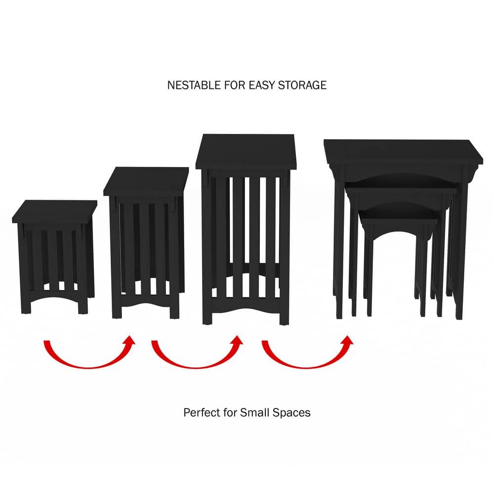 Black Rectangular Mission Style 3-Piece Nesting Tables