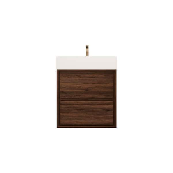 Saggie 24 in. W x 20 in. D x 28 in. H Single Sink Floating Bath Vanity in Rosewood with White Acrylic Top