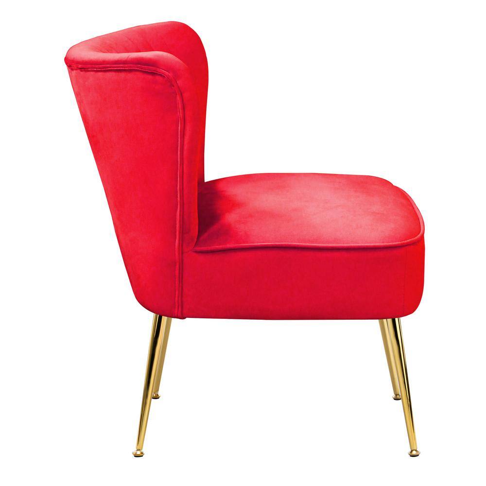 Luxurious Red Velvet 26" Mid-Century Modern Accent Chair