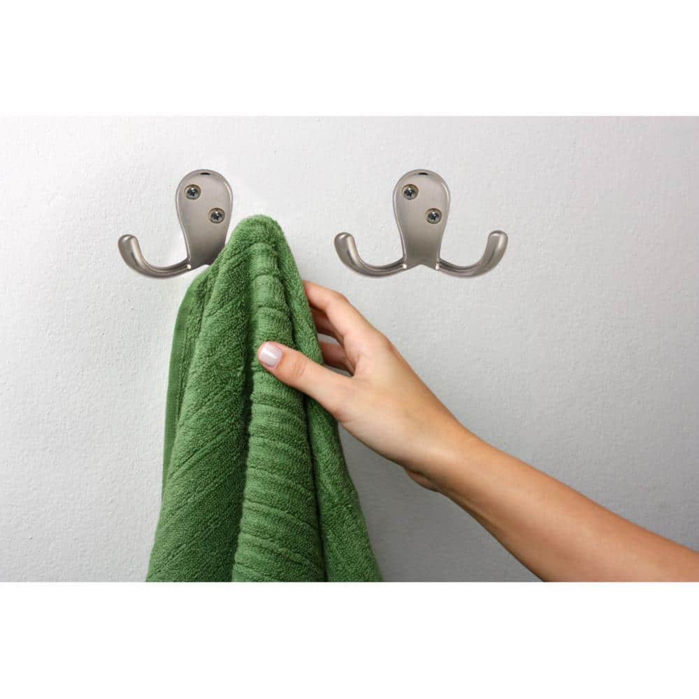 Satin Nickel Double Hook 10-Pack for Extra Storage