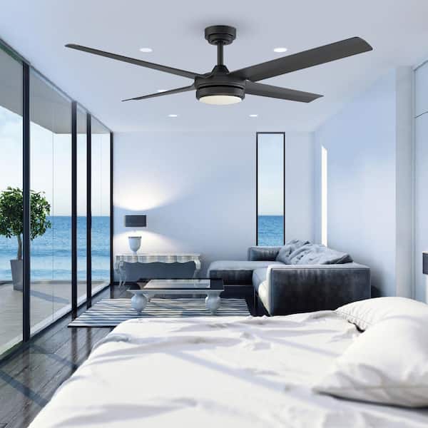 Laritza 56 in. LED Indoor/Outdoor Matte Black Ceiling Fan with Remote Control and White Color Changing Light Kit