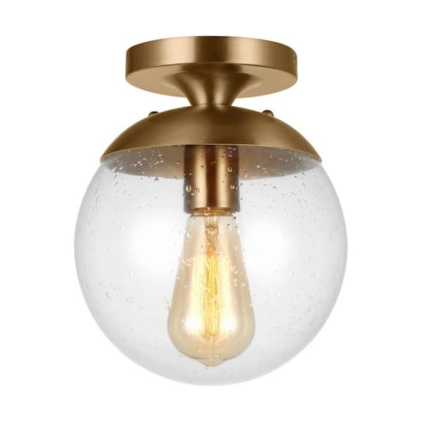 Generation Lighting Leo 8 in. 1-Light Satin Brass with Clear Seeded Glass Shade Flush Mount