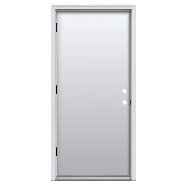 32 in. x 80 in. Right-Hand Outswing Flush Classic Primed Fiberglass Prehung Front Door on 4-9/16 in. Frame, Double Bore