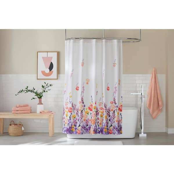 Brand New 12 Multi color Falling flowers shower curtain hooks creative bath 