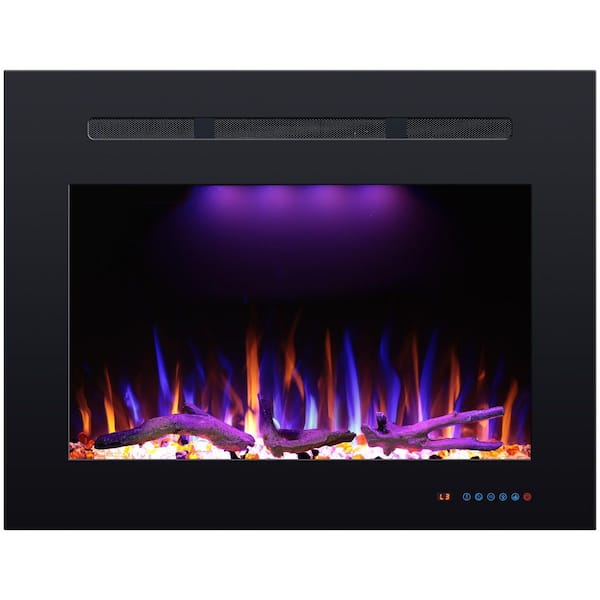 Delandgrand 29.6 in. Width Back Electric Fireplace Insert with 3-Flame, Thermostat, Crackling Speaker