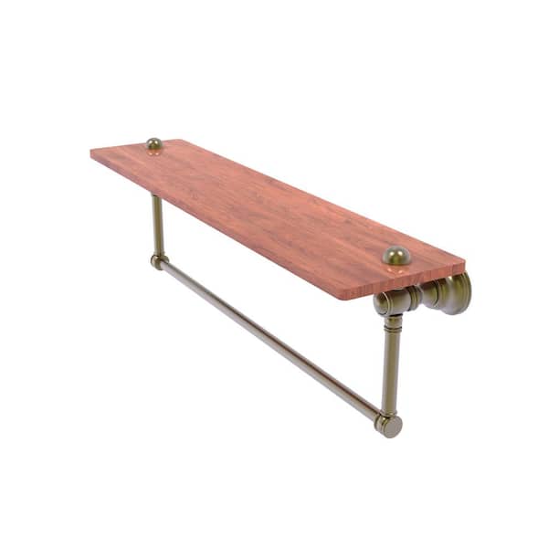 Allied Brass Carolina Collection 22 in. W x 7 in. H x 5.54 in. D Brass Rectangular Wood Shelf w/Integrated Towel Bar in Antique Brass