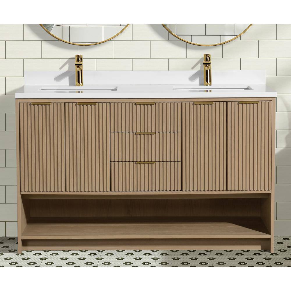 San Diego 55" Oak Gray Double Sink Vanity with Quartz Top
