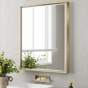 QueenFun 30 in. W x 36 in. H Framed Rectangular Beveled Edge Bathroom Vanity Mirror in Champagne Gold